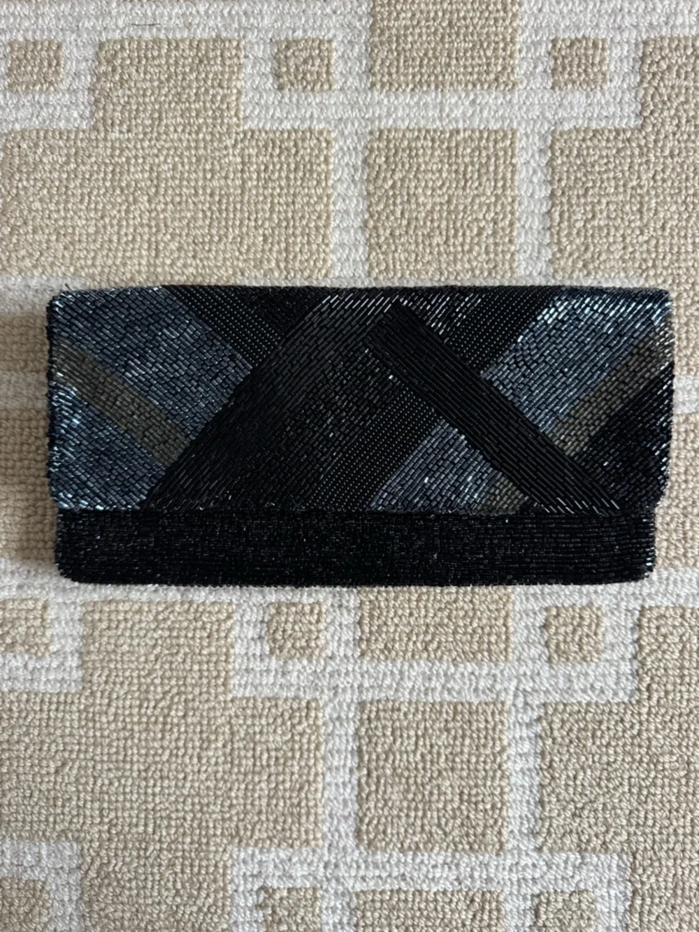 Ann Taylor Beaded Clutch Black Geometric Evening Bag Party Purse